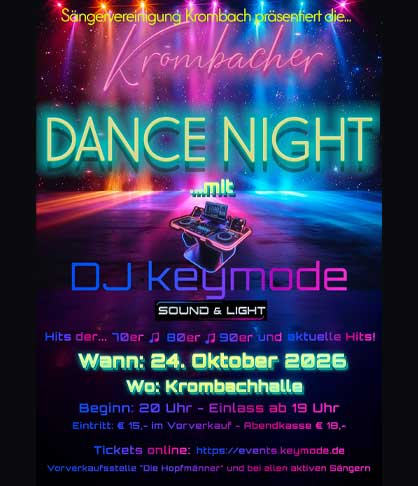 Krombacher Dance Night am 24.10.2026 in der Krombachhalle